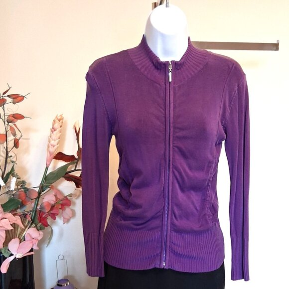 NWT Purple Knit Zip-Up Open Front Cardigan Lightweight Ladies Sweater - Picture 7 of 9